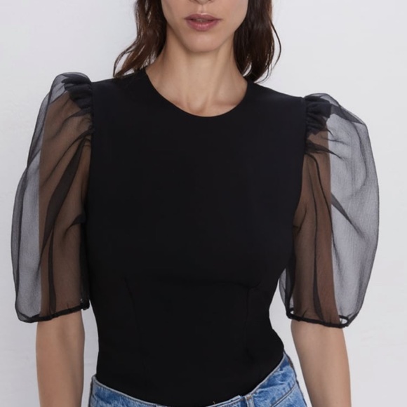 New with tags Zara organza sleeve top XS - Picture 2 of 4